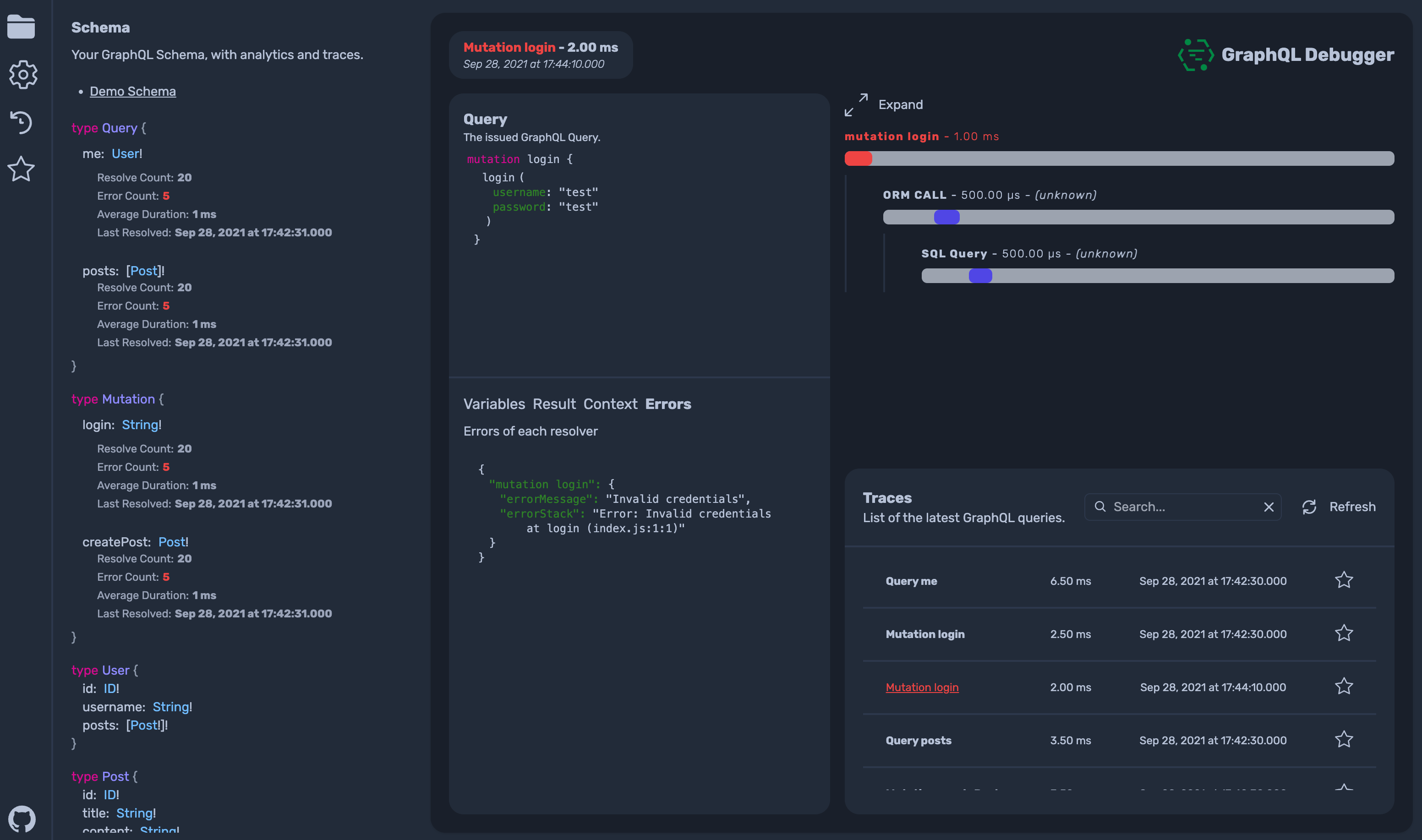 GraphQL Debugger Screenshot